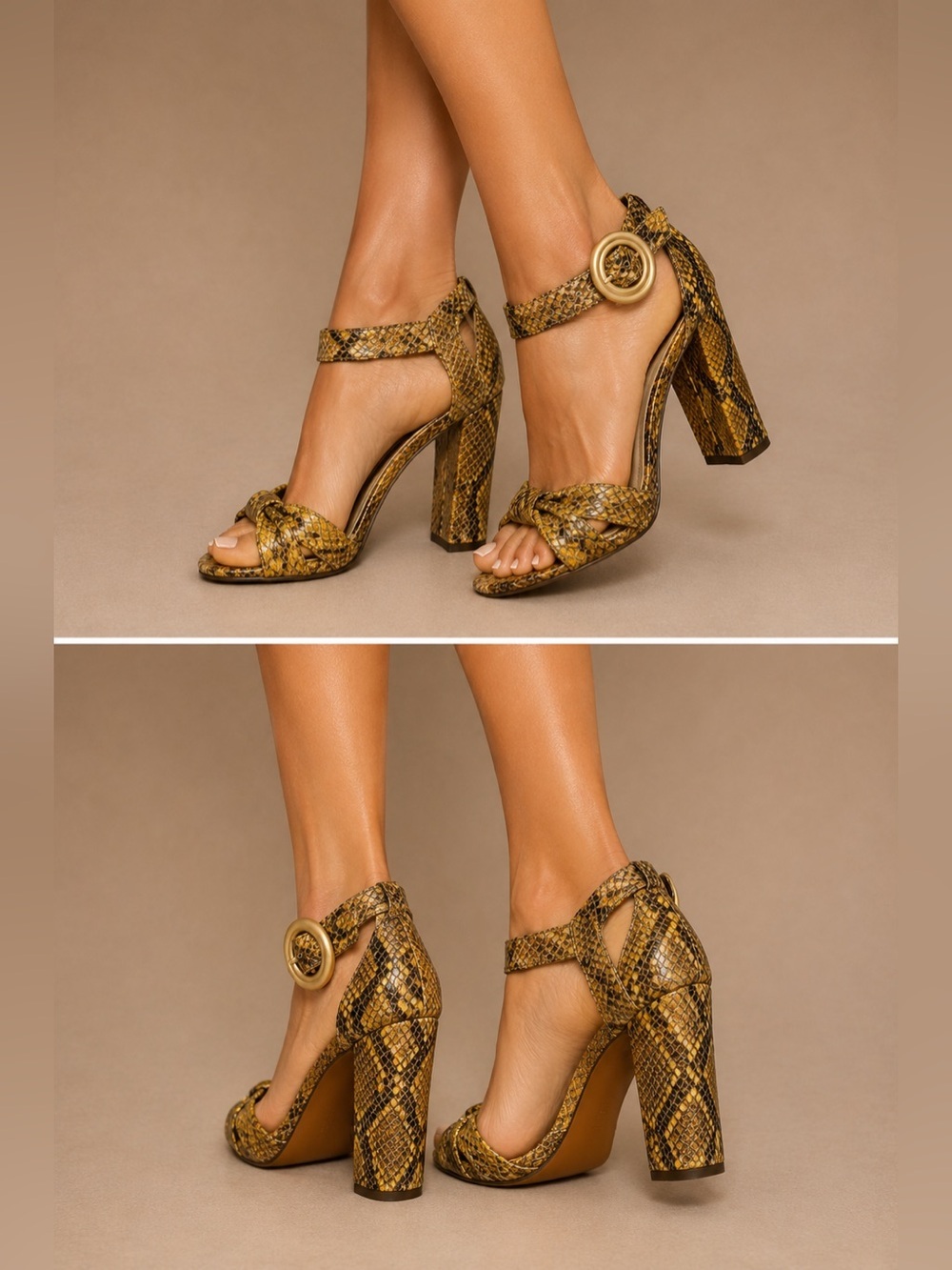 🐍 MAXSTUDIO Genuine Snakeskin Block Heel Sandals – Size 8M